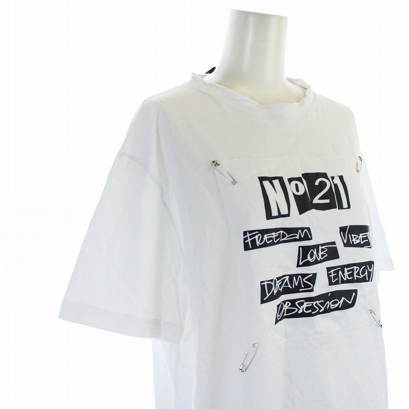 nmero Vent u-noN°21 T-shirt cut and sewn short sleeves crew neck Logo safety pin XS white white 22AU-F012-4157 /KU lady's 