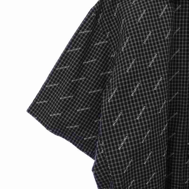 バレンシアガ BALENCIAGA 2018年製 シャツ 半袖 チェック柄 ロゴ 総柄 38 M 黒 ブラック 白 ホワイト 556854 TELA3_画像6