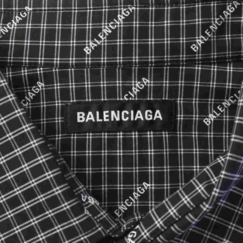 バレンシアガ BALENCIAGA 2018年製 シャツ 半袖 チェック柄 ロゴ 総柄 38 M 黒 ブラック 白 ホワイト 556854 TELA3_画像3