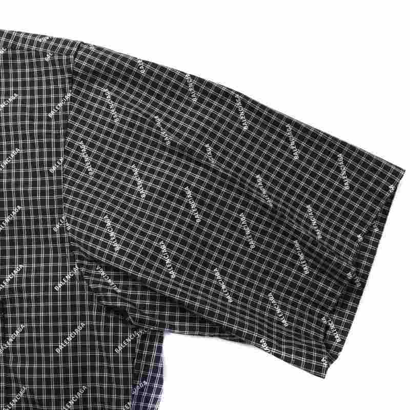 バレンシアガ BALENCIAGA 2018年製 シャツ 半袖 チェック柄 ロゴ 総柄 38 M 黒 ブラック 白 ホワイト 556854 TELA3_画像4