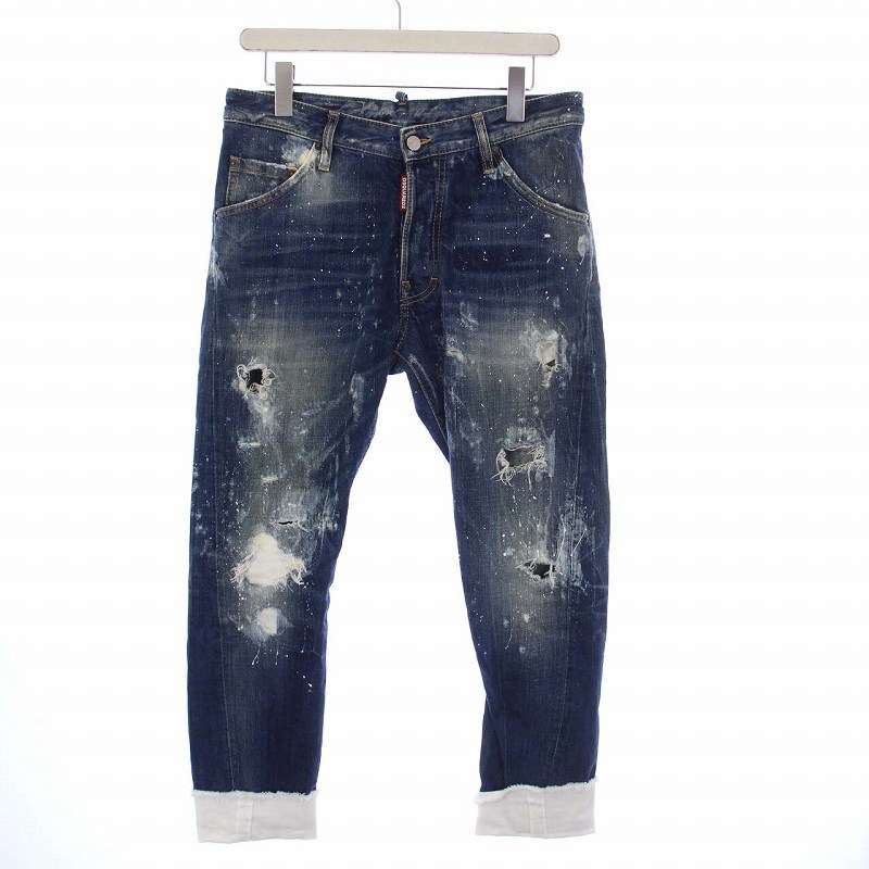 DSQUARED2 16AW KENNY TWIST JEAN デニムパンツ ジーンズ クラッシュ加工 ペイント加工 ボタンフライ 44 XS 青 ブルー S74LB0064