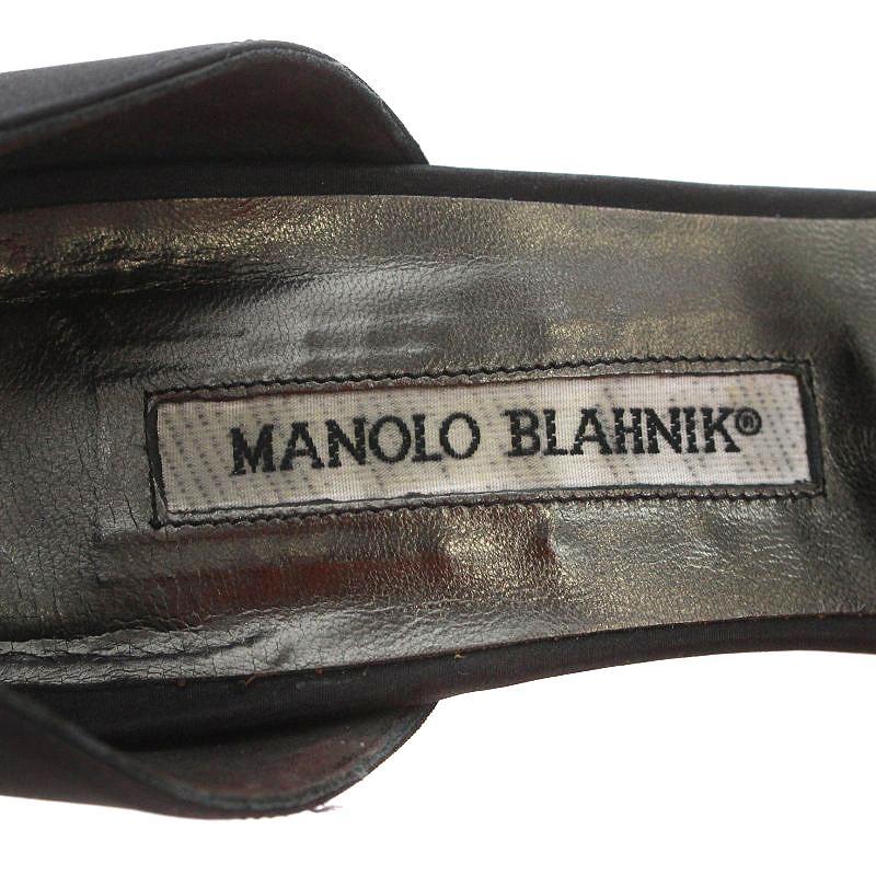 マノロブラニク MANOLO BLAHNIK サンダル サテン生地 ラインストーン 38 25cm 黒 ブラック /AK26 レディース_画像3