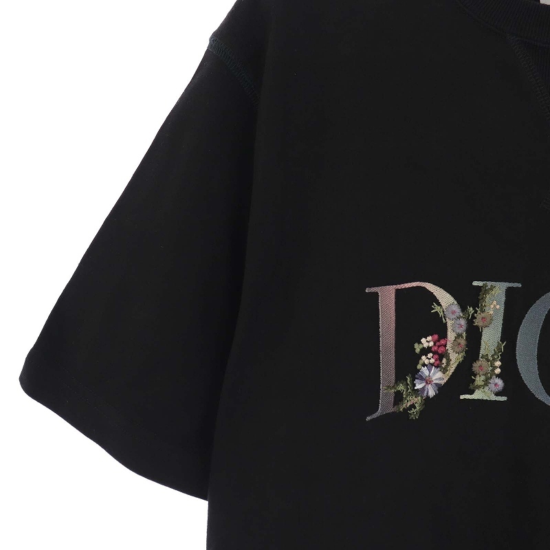ディオールオム Dior HOMME 21SS Oversized Dior Flowers Tee フラワーズ ロゴ 刺繍 Tシャツ カットソー 半袖 L 黒 ブラック 113J686A0554_画像4