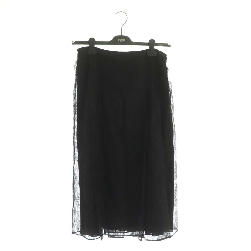  Fendi FENDI race skirt tuck flair long 42 black black FQ7167 AD9L /HS #OS lady's 