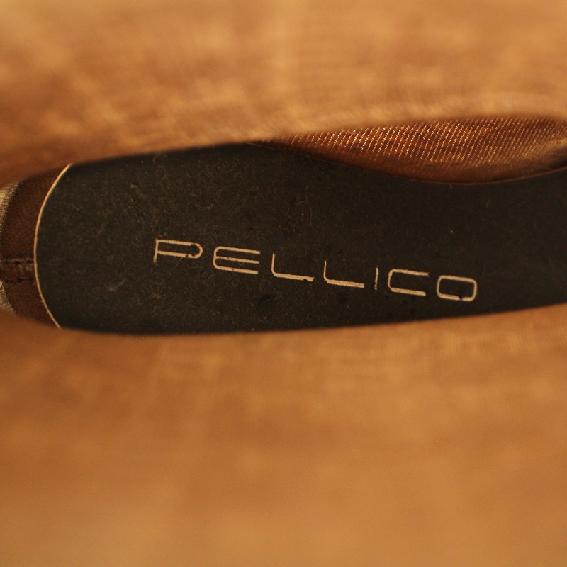ペリーコ PELLICO レインブーツ ラバーブーツ 長靴 スクエアトゥ チャンキーヒール ロング 総柄 35 22.0cm カーキ 茶の画像4