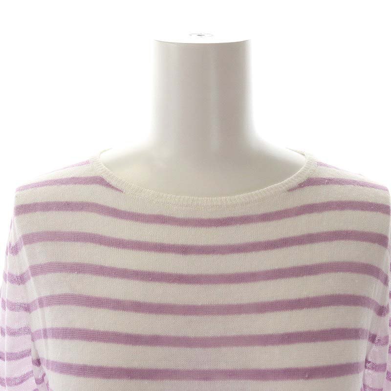 en one hand red n100linen border cut and sewn knitted long sleeve pink purple white white /DF #OS lady's 