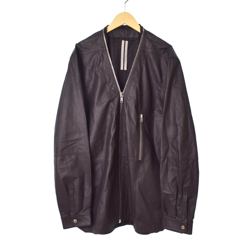 リックオウエンス Rick Owens 21AW LARRY LEATHER SHIRT レザー シャツ ジャケット 54 黒 ブラック RU02A5288-LP メンズ