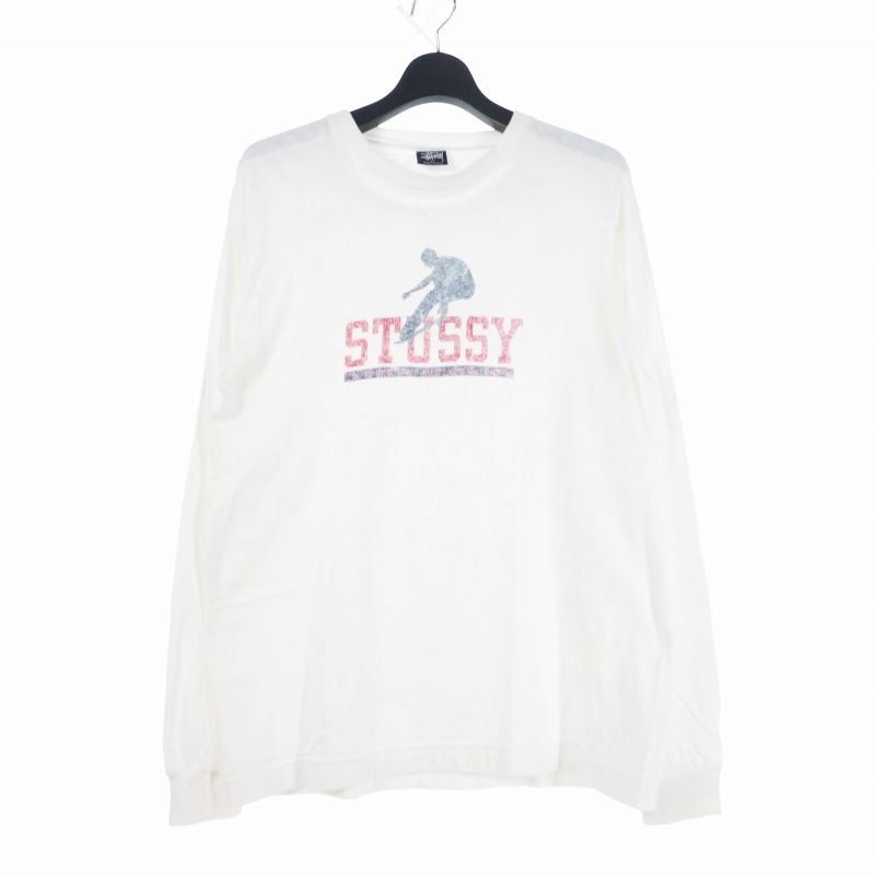 ステューシー STUSSY オールドステューシー 90s ビンテージ 紺タグ Tシャツ 長袖 プリントロゴ 米国製 アメリカ製 M 白 ホワイト メンズ