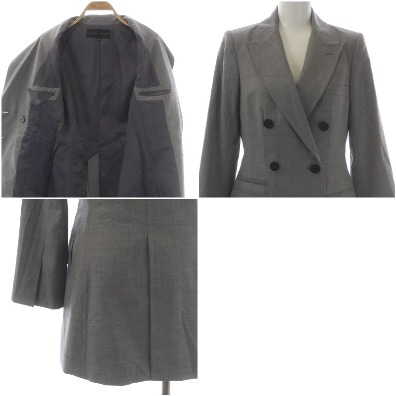  Citrus Notes suit setup top and bottom tailored jacket long double tight skirt Mini stitch 36 gray lady's 