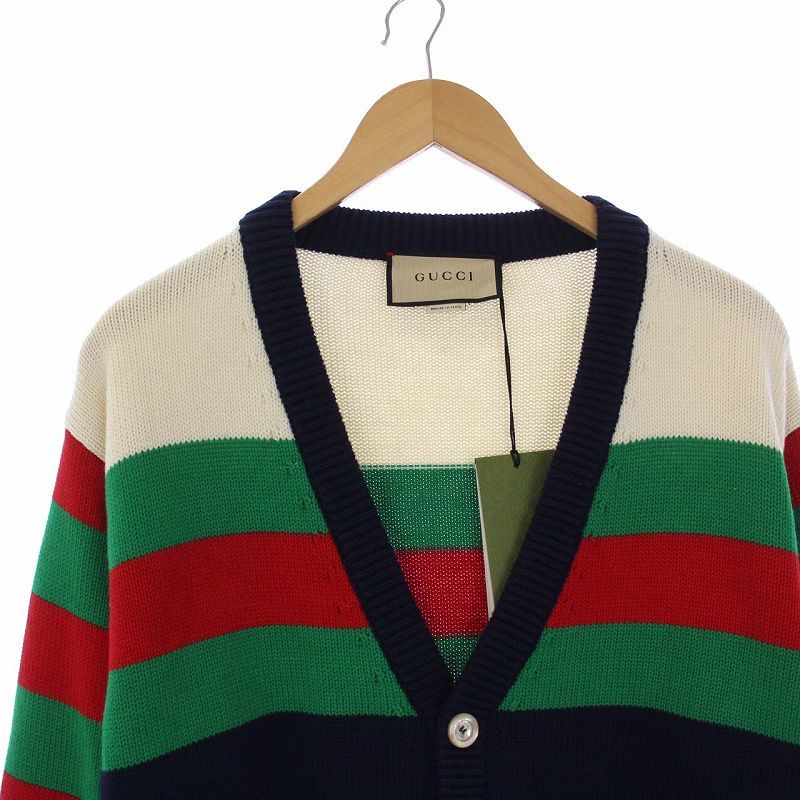 未使用品 グッチ GUCCI 23AW COTTON WOOL STRIPED CARDIGAN ニット 長袖 Vネック XS マルチカラー 740641 /KH ■SH メンズ_画像4