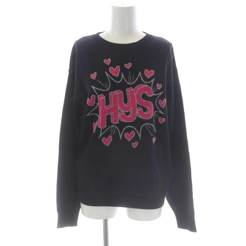 ヒステリックグラマー HYSTERIC GLAMOUR 20AW HYS HEARTジャガード プルオーバー ニット セーター 長袖 ウール混 アンゴラ混 F 黒 ブラック_画像1