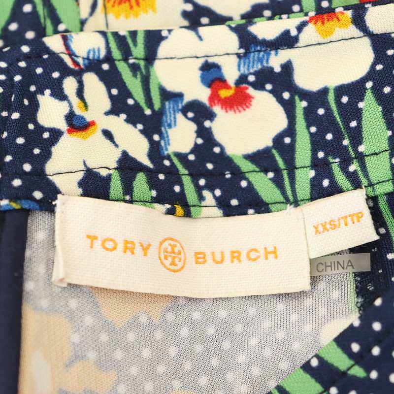 トリーバーチ TORY BURCH フラワー×ドット レーヨンタイトスカート ロング XXS 紺 マルチカラー /HK ■OS ■SH レディース_画像3