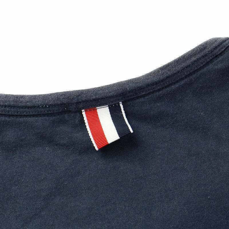 THOM BROWNE RWB ポケット Tシャツ カットソー 半袖 ライン サイドボタン トリコロール 3 L 紺 ネイビー MJS010A-01454415_画像6