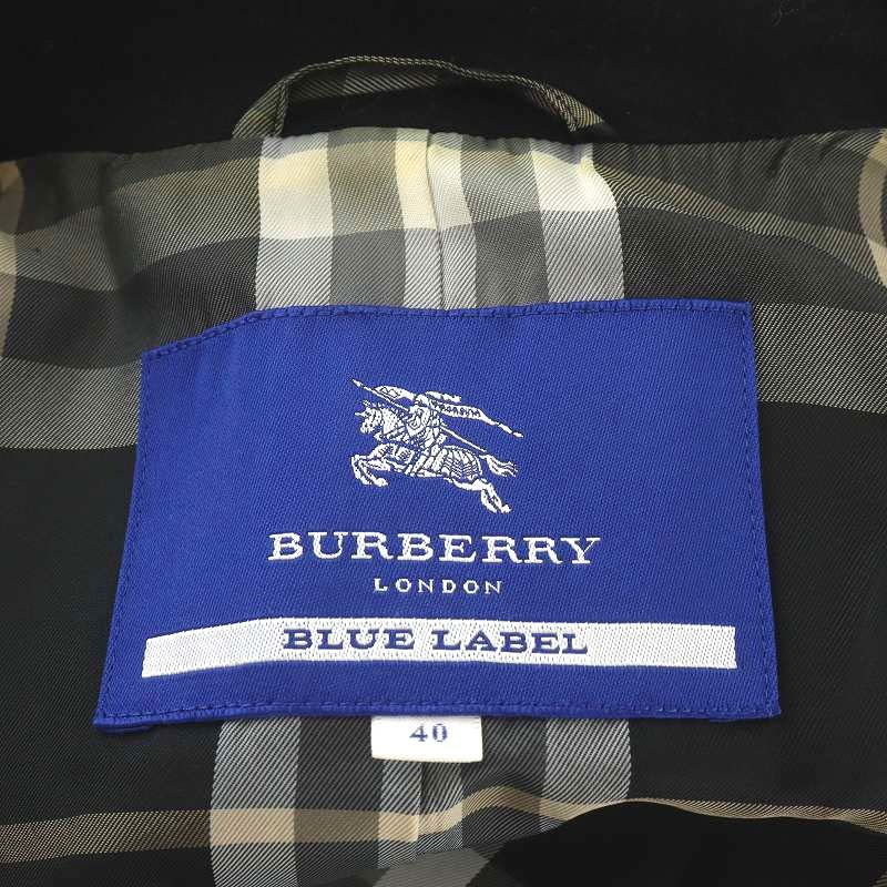 バーバリーブルーレーベル BURBERRY BLUE LABEL ステンカラーコート ロング丈 ウール アンゴラ混 裏地チェック アウター 40 L 黒_画像4