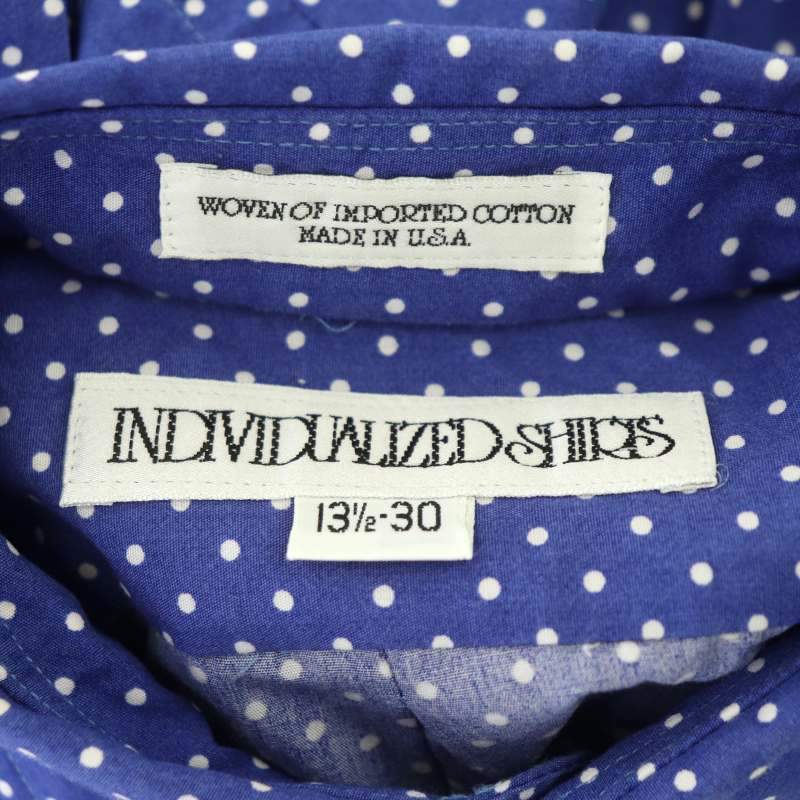 インディビジュアライズドシャツ INDIVIDUALIZED SHIRTS ボタンダウンシャツ ブラウス 長袖 ドット コットン 30 13 1/2 青 白_画像3