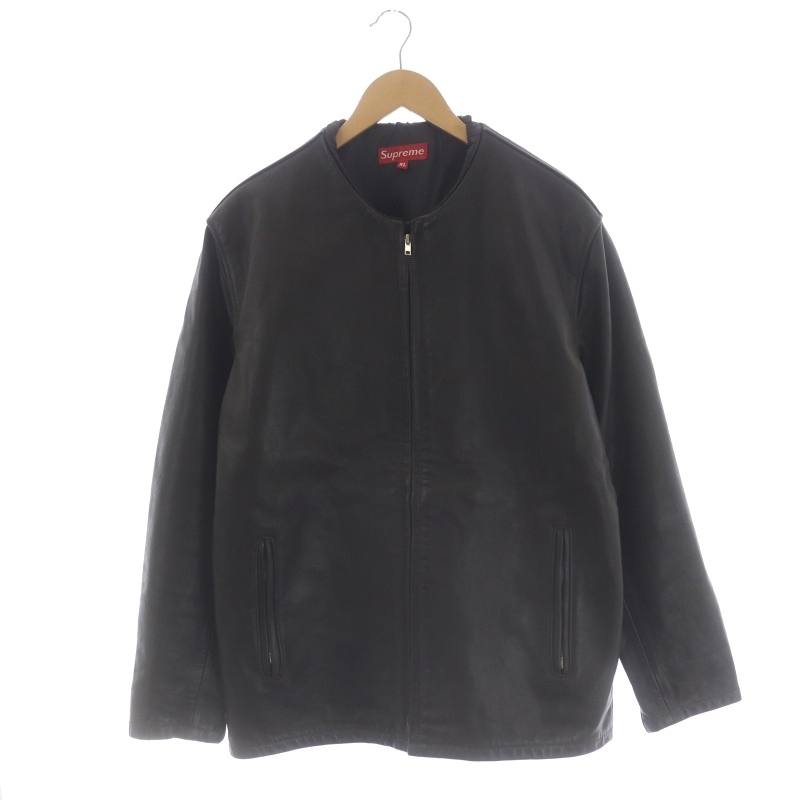 シュプリーム USA製 OLD SUPREME Leather Jacket レザージャケット ブルゾン 革ジャン ジップアップ XL ダークブラウン メンズ