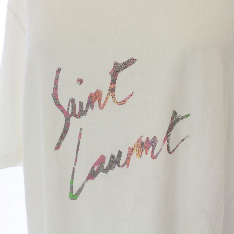  Yves Saint-Laurent multicolor signature Logo T-shirt cut and sewn short sleeves writing brush chronicle body crew neck stretch M white white YBCL2