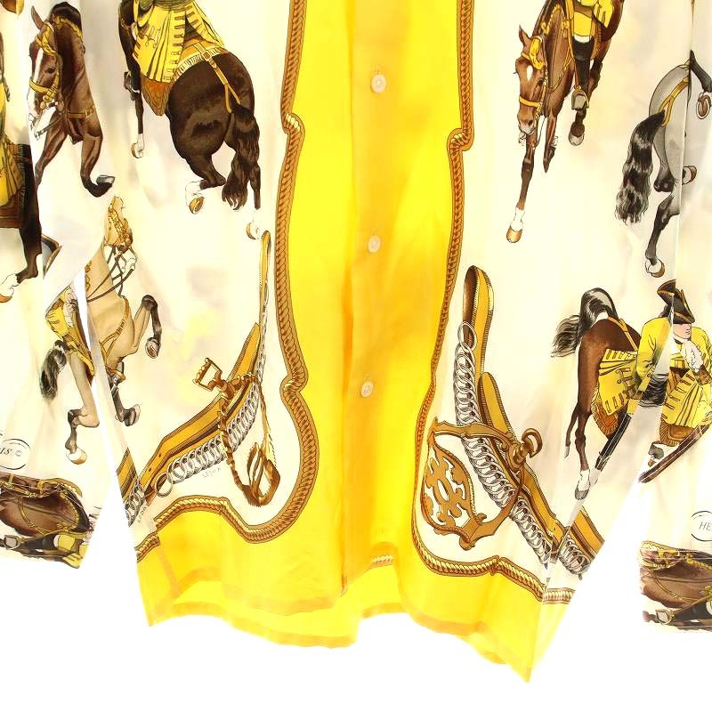  Hermes HERMES сорочка длинный рукав BD шарф лошадь шелк шелк 38 S белый белый желтый желтый /AN9 мужской 
