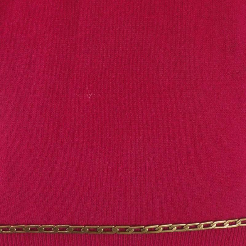  Louis Vuitton LOUIS VUITTON chain equipment ornament cashmere knitted sweater long sleeve V neck XS magenta pink RW052B /MI #OS #SH lady's 