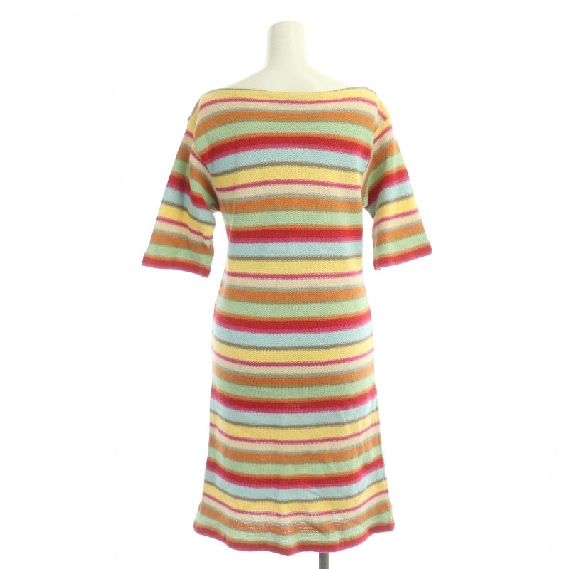  Agnes B agnes b. 6 minute sleeve knitted One-piece mi leak long border cotton .1 multicolor /NR #OS lady's 