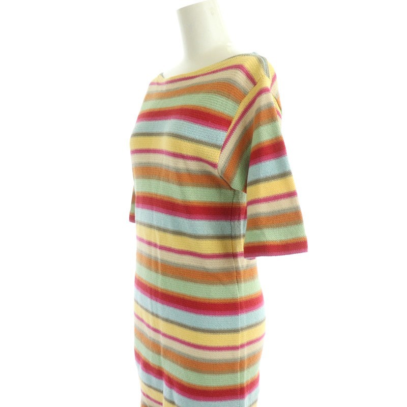 Agnes B agnes b. 6 minute sleeve knitted One-piece mi leak long border cotton .1 multicolor /NR #OS lady's 