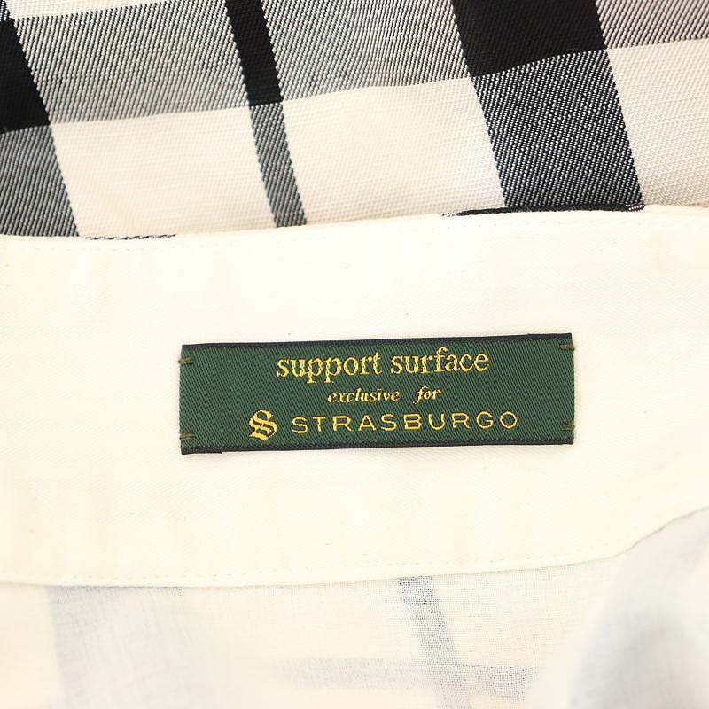 サポートサーフェス SUPPORT SURFACE STRASBURGO チェック柄アシンメトリースカート フレア ロング リネン混 1 ライトベージュ 黒 /HK ■OS_画像3