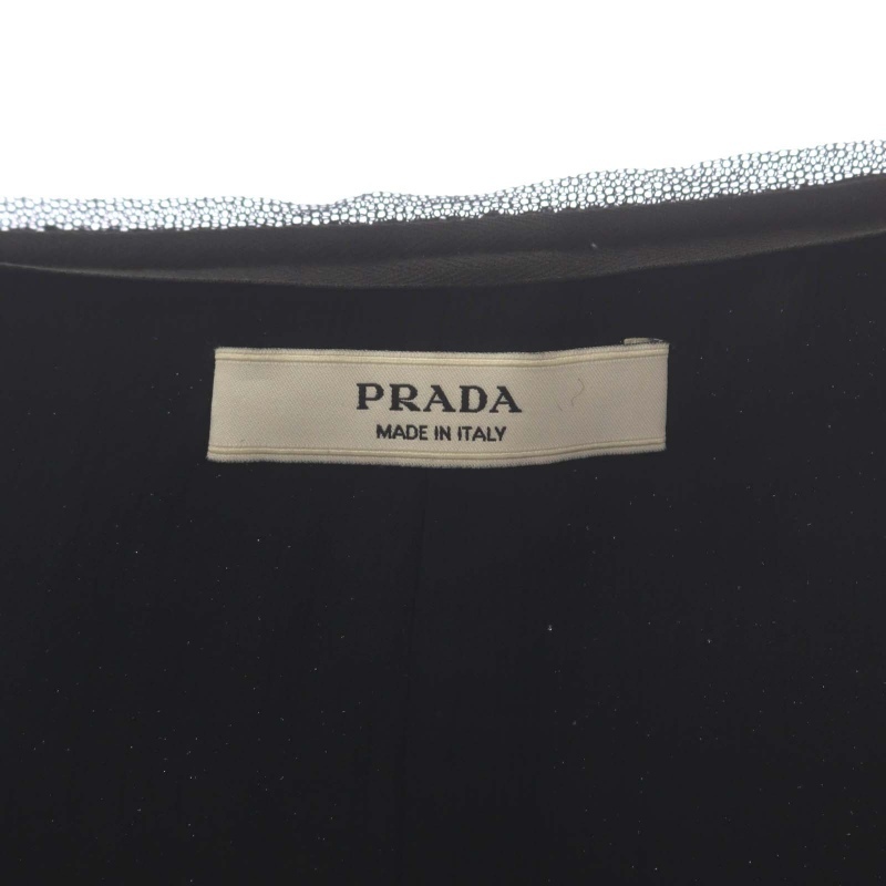 プラダ PRADA ノーカラージャケット ウール スナップボタンデザイン 40 黒 ブラック /ES ■OS レディース_画像3