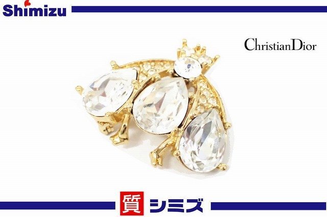 [Christian Dior] прекрасный товар Christian Dior брошь пчела узор стразы Gold цвет аксессуары * ломбард 