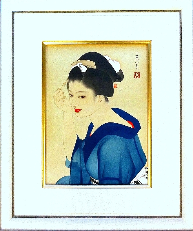 【文化の香り】志村立美の饗宴「涼風」凛とした麗しの女性像　外寸４8x41㎝（内寸２7x20㎝）鑑定書付真筆保証 未使用 　　　　未_画像2