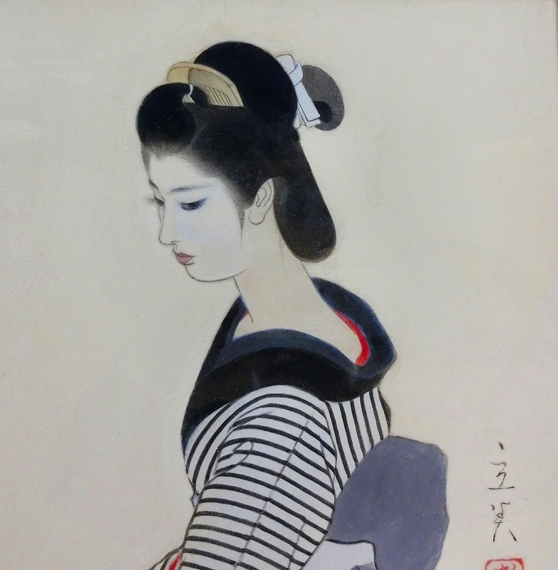 「文化の文化の香り】志村立美の饗宴「想ひ」凛とした麗しの女性像　外寸４９x４６㎝（内寸２７x２４㎝）鑑定書付真筆保証 未使用_画像2