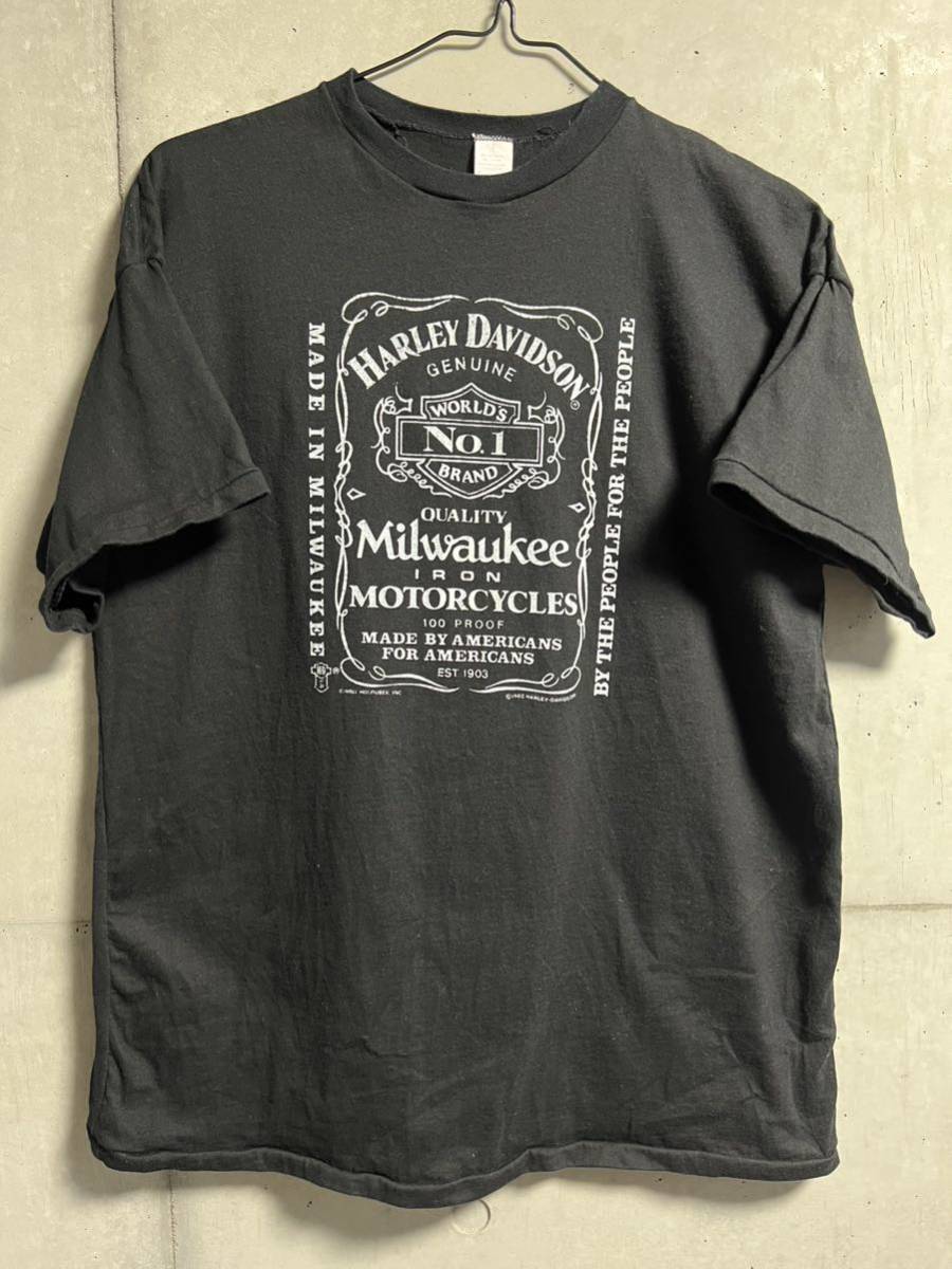 80s 当時物 ヴィンテージ HARLEY DAVIDSON Jack Daniel’s Tシャツ XL MILWAUKEE NO.1 ハーレー ジャックダニエル アメリカ製 ブラック_画像1