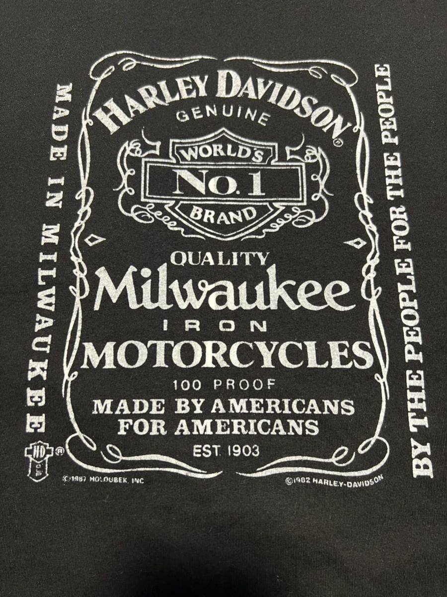 80s 当時物 ヴィンテージ HARLEY DAVIDSON Jack Daniel’s Tシャツ XL MILWAUKEE NO.1 ハーレー ジャックダニエル アメリカ製 ブラック_画像6