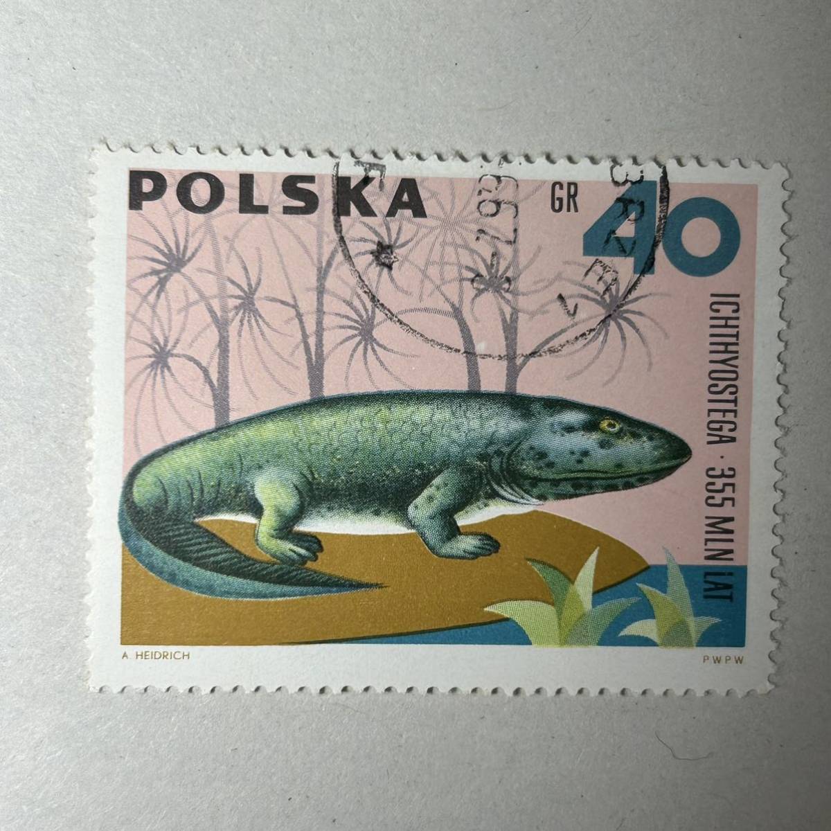 恐竜 動物シリーズ ポーランドの動物切手　1966 ポスト スタンプの先史時代の魚のディニクティス 古生物学の魚の切手 切手_画像4
