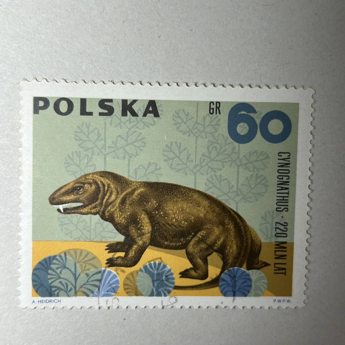 恐竜 動物シリーズ ポーランドの動物切手　1966 ポスト スタンプの先史時代の魚のディニクティス 古生物学の魚の切手 切手_画像3