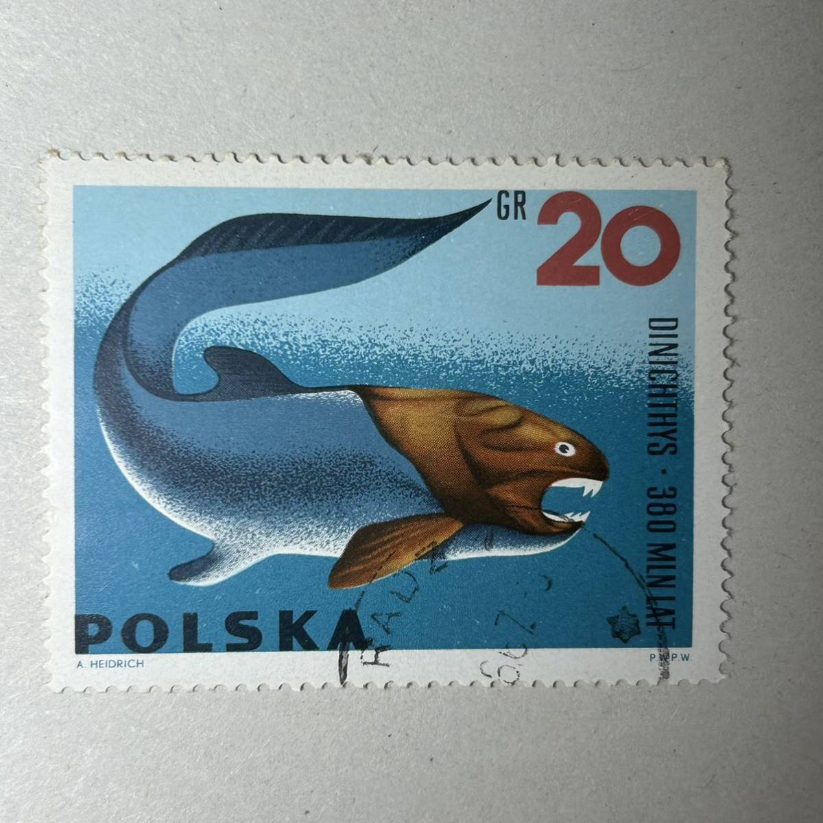 恐竜 動物シリーズ ポーランドの動物切手　1966 ポスト スタンプの先史時代の魚のディニクティス 古生物学の魚の切手 切手_画像9