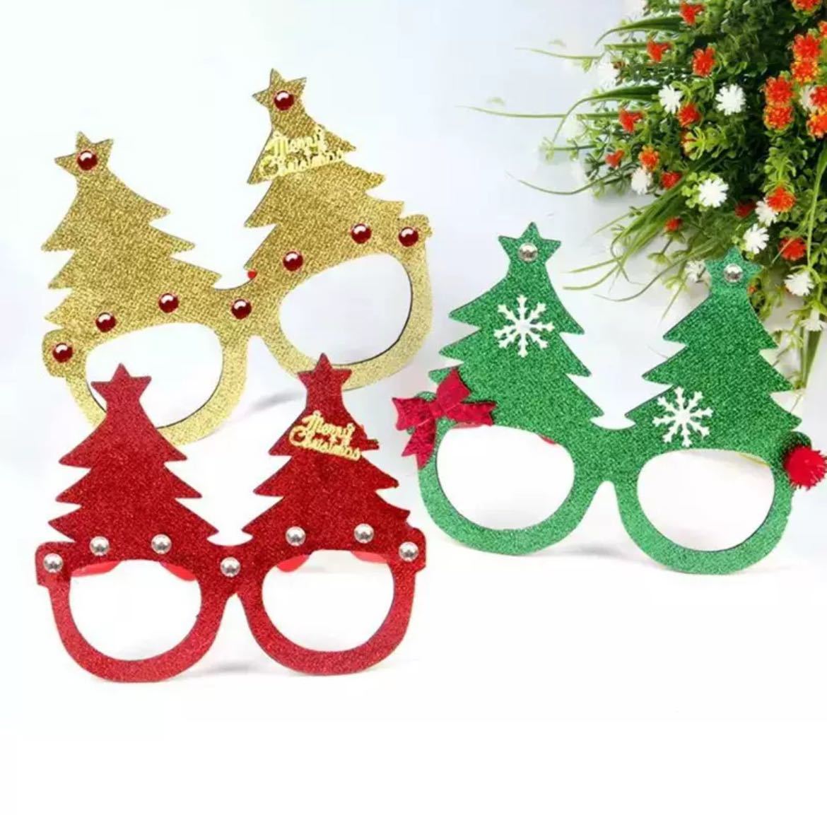 クリスマス コスプレ メガネ Christmas Xmas ツリー　３色セット レンズなし 軽い パーティーグッズ お家時間 ホームパーティー 子ども _画像6