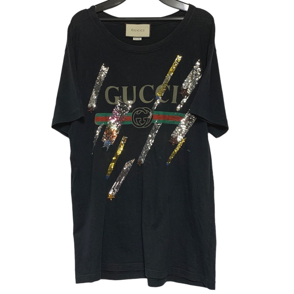 【中古】 GUCCI グッチ カットソー スパンコール ロゴ Tシャツ 492347 サイズXS ブラック 23032266 YU_画像1