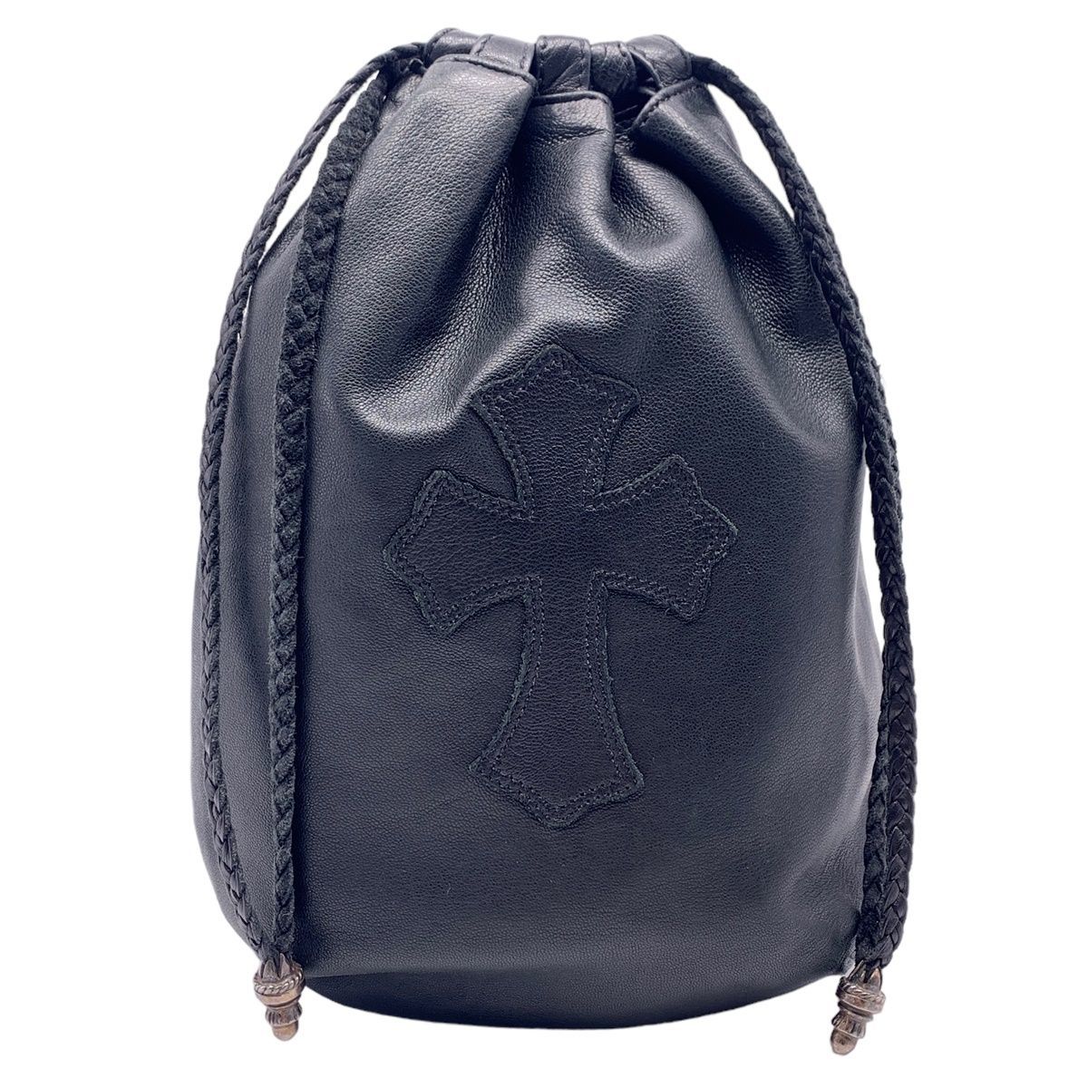 【中古】 CHROME HEARTS クロムハーツ ドローストリング サック クロスパッチ レザー 巾着 ハンドバッグ 23046754 RS