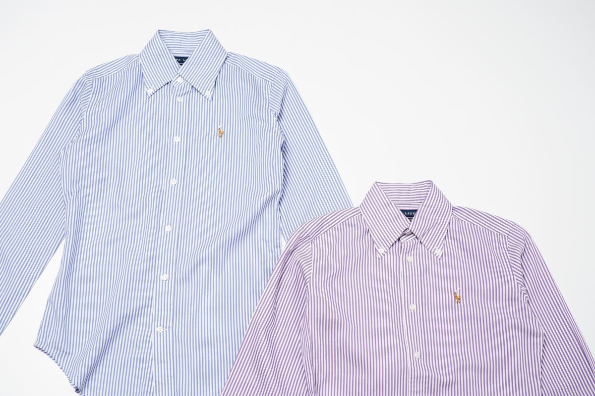 TG7187▲2点セット ラルフ ローレン/RALPH LAUREN ストライプシャツ 綿100％ ボタンダウン 長袖 ブルー系/パープル系 レディース サイズ0_画像3