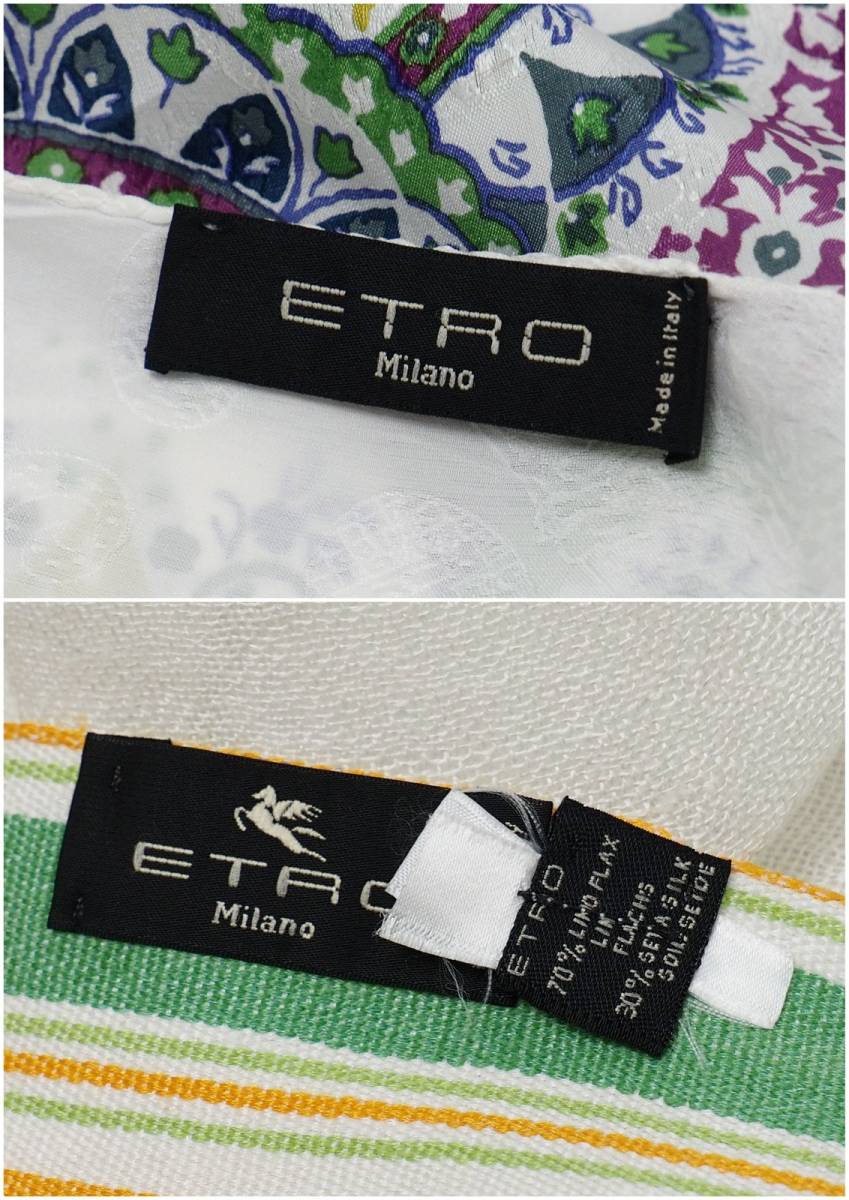 GO7853△《2点セット》イタリア製*ETRO/エトロ*ペイズリー柄*ストライプ柄*ストール ショール 大判*リネン×シルク*シフォン生地_画像9