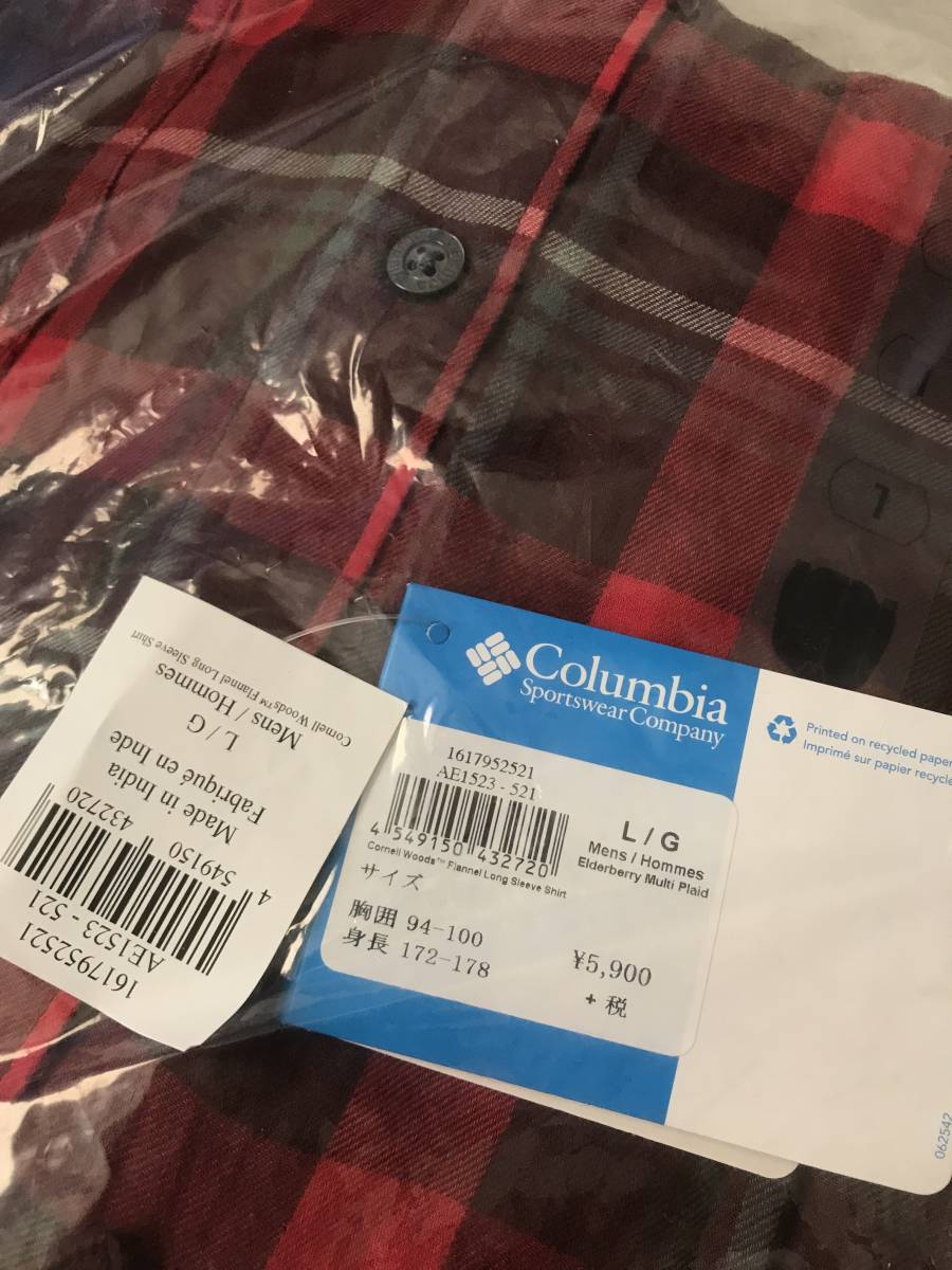コロンビア　Columbia Sports　コーネルウッズシャツ　メンズ　フランネル　新品・未開封・未使用・旧品番　サイズ L　 色 レッド_画像3