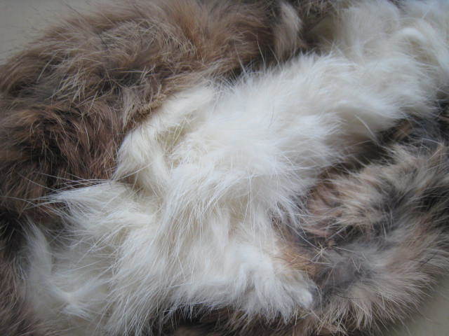  prompt decision * unused tag attaching real rabbit fur bonbon tippet muffler / length approximately 72cm width approximately 12cm/ tea × gray × white / length. adjustment possibility 