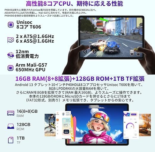 新品同様 Android 13 タブレット 10インチ，TECLAST P40HD 16GB+128GB+1TB TF拡張　1920*1200 FHD IPS画面，Widevine L1+GMS認証+OTG_画像5