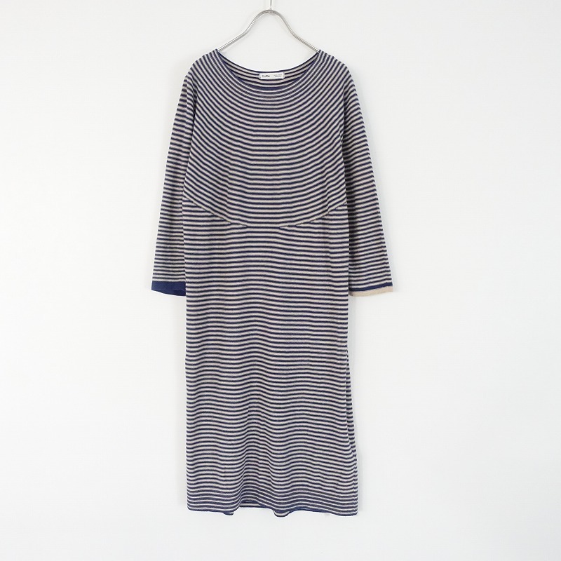 //ヌメ nume *コットンニットボーダーワンピース*0ネイビーライトベージュ薄手長袖KAMAKURA(33-2311-636)【50L32】