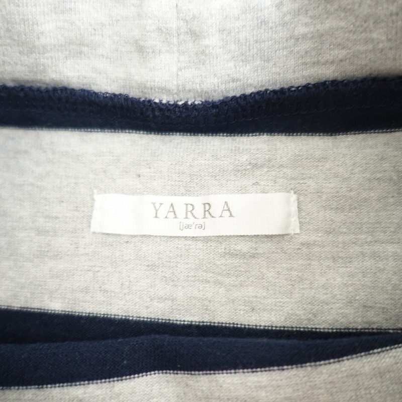 //yalaYARRA * wide border high‐necked pull over * cotton heaven . cut and sewn long sleeve A line T-shirt gray × navy blue (2-2312-178)[62L32]