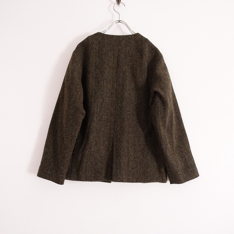 //【定価3.5万】アトリエナルセ atelier naruse *ウールヘリンボーンノーカラージャケット*Fツイードアウター(jjk1-2312-261)【72L32】_画像2