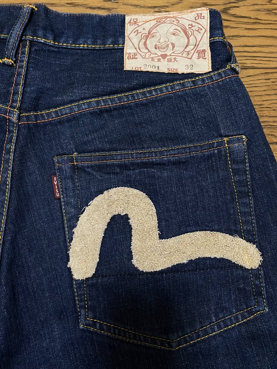 ※ EVISU エヴィス エビス LOT 2001 サガラ刺繍 ショート ハーフ デニムパンツ 濃紺 日本製 32 　　　 BJBB.E_画像4