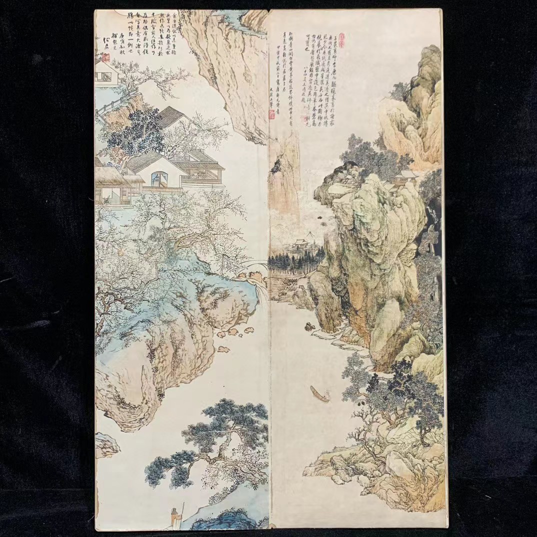 清代中国 收藏 【百年の老舗号の超大古画 逸品冊子屏風 明代唐寅『山水図』山水巻 】 国画 中国古美術 古賞物 12.19_画像4