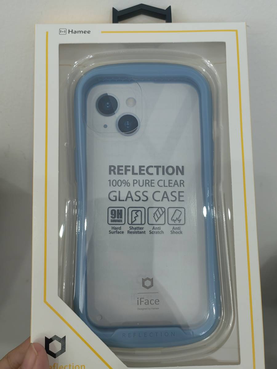 送料無料 新品 iFace iPhone 14 専用 ケース クリア 強化ガラス ブルー