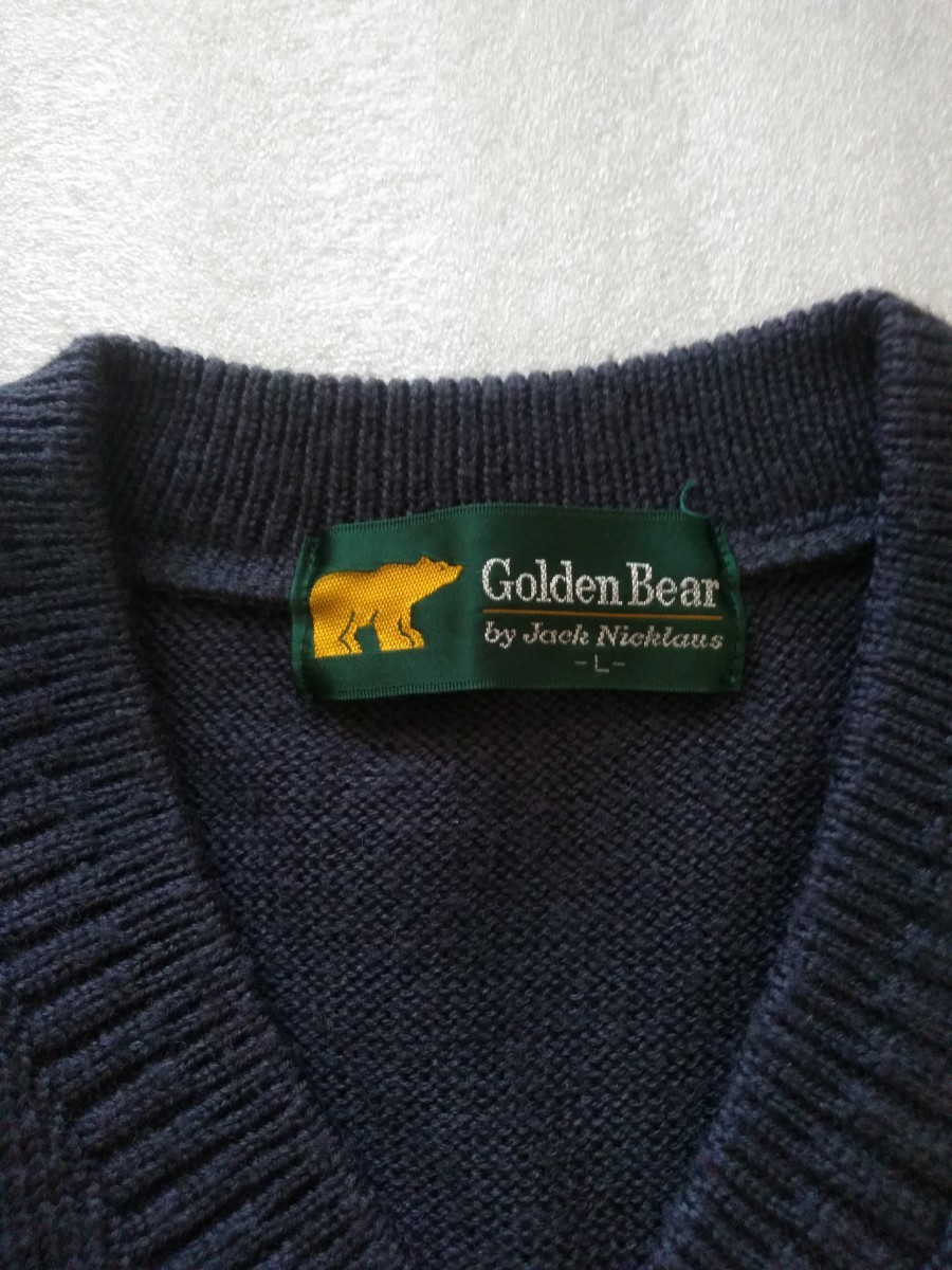 メンズ　★Golden Bear ゴールデンベア　ロゴ刺繍Vセーター　ネイビー　L_画像2